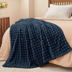 BEDELITE Navy Throw Blanket King Size for Bed- Super Soft and Warm 3D Checkered Fluffy Fuzzy Fleece Blanket, Luxurious Plush Cozy Blanket for Room Decor Fall and Winter, 108x90 inches