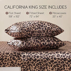MR&HM Satin Bed Sheets with Elastic Corner Straps, California King Size Sheets Set, 4 Pcs Silky Bedding Set with 15 Inches Deep Pocket for Mattress (California King, Brown Leopard)