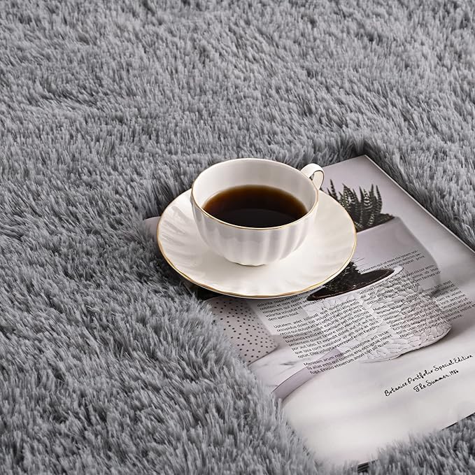 Grey Runner Area Rugs for Bedroom Living Room, 2x6 Feet Fluffy Bedside Rugs, Soft Shaggy Carpet Rug for Kids Room Nursery, Furry Cute Rugs for Girls Boys Dorm Room Home Decor