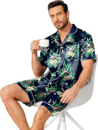 Ekouaer Mens Pajamas Set Silk Satin Sleepwear Short Sleeve Button Down Pjs Set 2 Piece Loungewear with Pockets S-XXL