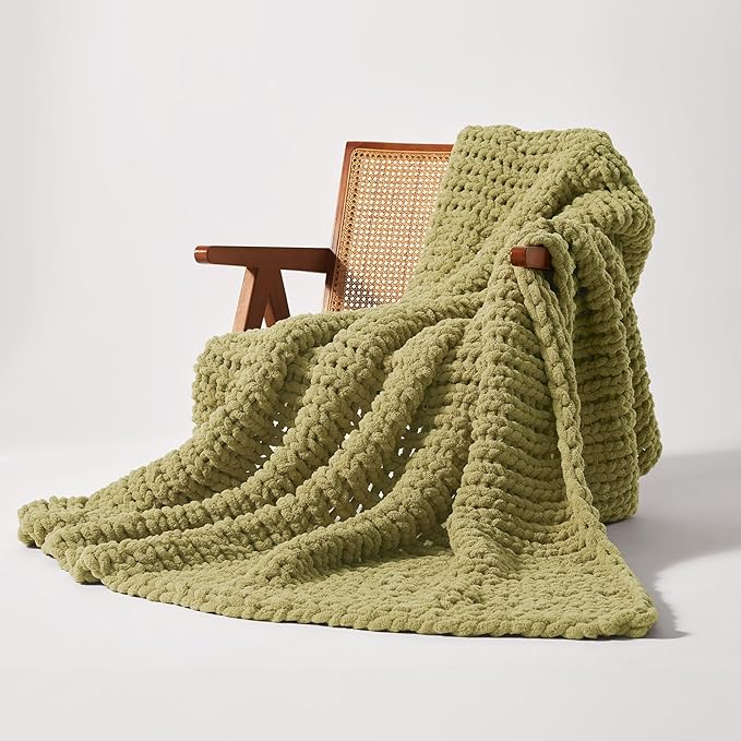 SLEEP ZONE Chunky Knit Throw Blanket for Couch, Throw Blankets for Bed - Hand Made Cozy Soft Large Rope Knot Heavy Blankets Home Decor (Green, 80x90in)
