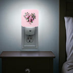 Roses Night Lights Plug Into Wall, Floral Romantic Eucalyptus Heart Shape Spring Peach Compact Plug in Outlet Night Light Led Lamp for Entryway Garage Stairs Decor 1pcs