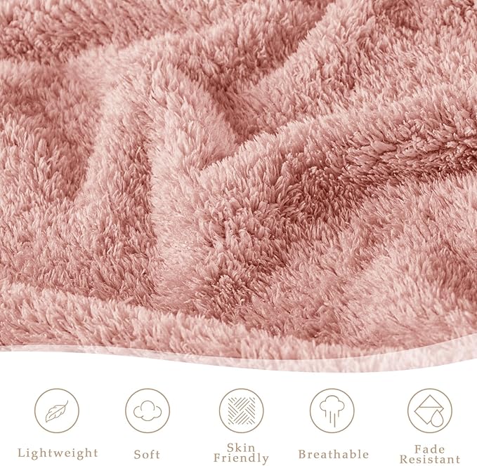 Exclusivo Mezcla Fleece Bed Blankets Queen Size, Ultra Soft, Lightweight and Fuzzy Dusty Pink Blanket for Women, Home Decor, 90x90 Inches