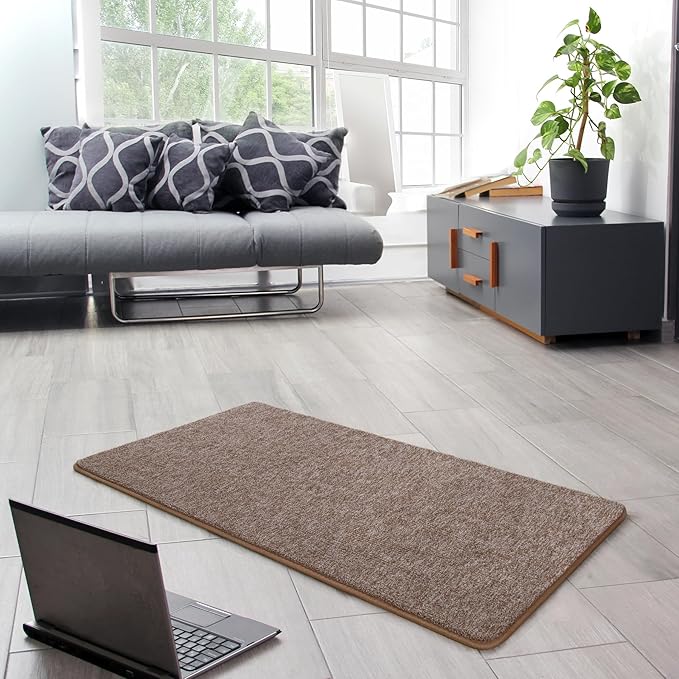 Keeko Soft 2x4 Small Runner Rug Brown, Bedside Rugs for Bedroom Indoor Runner Hallway Carpets Non Slip Living Room Area Throw Rugs Memory Foam Laundry Room Rug for Teen Kids Boys Dorm Room Decor