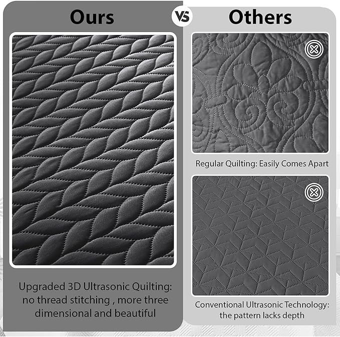 IR Imperial Rooms Twin Quilt Bedding Set (68” x 86”) - Bulk Pack of 10 Wholesale for Hotels, Guest Bedroom & Airbnbs - Lightweight Microfiber Reversible Embossed Quilts Bedspreads (Charcoal)