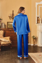 Ekouaer Women's Classic Button Down Long Satin Silk Pajama Set