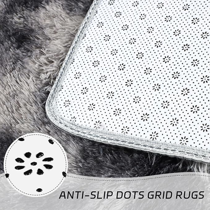 duduta Grey Round Rug for Kids Nursery Playroom, 4x4 ft Tie Dye Gray Fluffy Shag Rugs for Bedroom Classroom Dorm Decor, Washable Non Slip