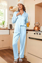 Ekouaer Women's Classic Button Down Long Satin Silk Pajama Set