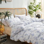 Nayoroom Blue Floral Duvet Cover Twin Size Cottagecore Flower Leaf Spring Comforter Cover 2 Pcs Soft Breathable Microfiber Pastoral Aesthetic Bedding Set with Zipper Closure