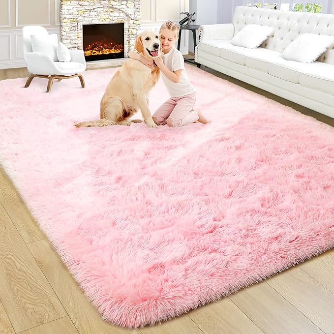 Noahas Fluffy 6x9 Area Rugs for Living Room,Shaggy Pink Rugs for Bedroom Girls,Thick Shag Throw Floor Carpet,Soft Non-Slip Dorm Nursery Kids Rug Home Decor Aesthetic