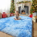 Amdrebio Tie-Dyed Light Blue Area Rugs for Girls Boys Bedroom, Soft Cute Fluffy Stitch Rug 4x6 for Baby Kids Room Decor, Plush Shaggy Fuzzy Furry Carpet for Nursery Playroom Classroom Dorm Office