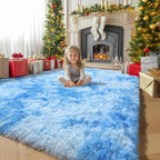 Amdrebio Tie-Dyed Light Blue Area Rugs for Girls Boys Bedroom, Soft Cute Fluffy Stitch Rug 4x6 for Baby Kids Room Decor, Plush Shaggy Fuzzy Furry Carpet for Nursery Playroom Classroom Dorm Office