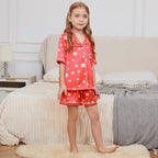 QPANCY Kids Satin Pajamas Sets Baby Boy Girl Button-Down Silk Sleepwear 2 Piece Short Sleeve Loungewear Clothes Set