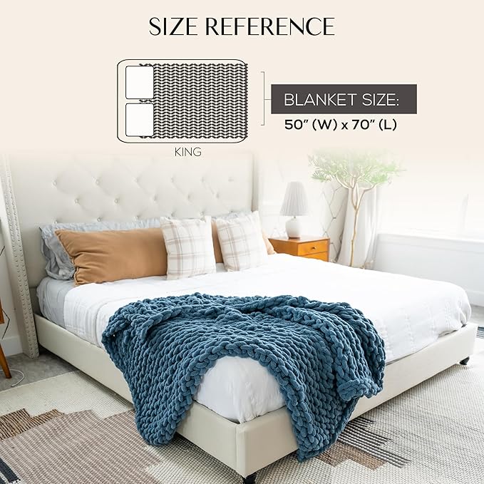 SAMIAH LUXE Chunky Knit Blanket Throw 50x70, Blue Chenille Chunky Knit Throw Blanket for Living Room Decor or Boho Decor, Thick Yarn Knitted Blankets for Couch or Bed, Cable Knitted Crochet Blankets