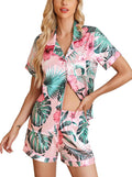 Samring Women's Silk Satin Pajamas Set Short Sleeve Sleepwear Two Piece Button Down Pj Set with Pockets S-XXL