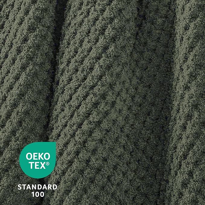 Waffle Knit Throw Blanket, Luxury Cozy Chunky Knit Throw Blanket for Couch, 50 x 60 Inch Thick Ultra-Soft Feather Yarn Knitted Blanket for Sofa, Bed, Home Decor - Sage