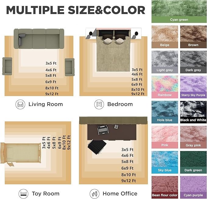 Litanika 3x5 Fluffy Shag Faux Fur Area Rug for Living Room Bedroom, Tie-Dyed Army Green High Pile Soft Plush Shaggy Furry Bedside Playroom Dorm Carpet, Non-Slip, Non-Shedding Modern Indoor Floor Rug