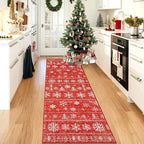 XLUEZ Runner Rug 2x6 Christmas Rugs, Machine Washable Kitchen Runner Boho Christmas Tree Snowflake Rug Non-Slip Soft Low Pile Hallway Rugs for Entryway Bedroom Bathroom Laundry(Xmas Red, 2'x6')