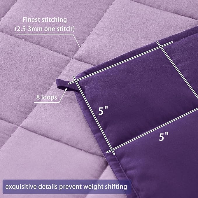yescool Weighted Blanket for Adults (15 lbs, 60" x 80", Purple) Cooling Heavy Blanket for Sleeping Perfect for 140-160 lbs, Queen Size Breathable Blanket with Premium Glass Bead, Machine Washable