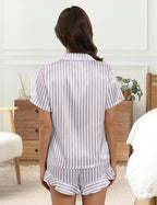 Silk Pajamas for Women Button Down 2 Piece Satin Pjs Shorts Set Ruffle Notch Collar Sleepwear Loungewear