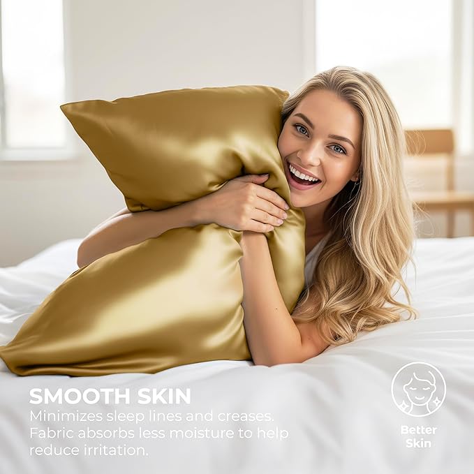 Pure Bedding Satin Pillowcase 2 Pack - King Size (20"x40", Gold) - Silky Pillow Cases for Hair and Skin - Satin Pillow Covers with Envelope Closure - Extra Soft Premium Microfiber
