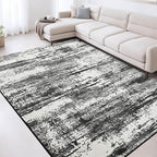 Area Rug 6x9 Washable Living Room Rug Abstract Print Non-Slip Low Pile Soft Faux Wool Carpet Rugs for Bedroom Dining Room Playroom Kids Room Dorm Office Farmhouse Home Decor (Black and Grey)