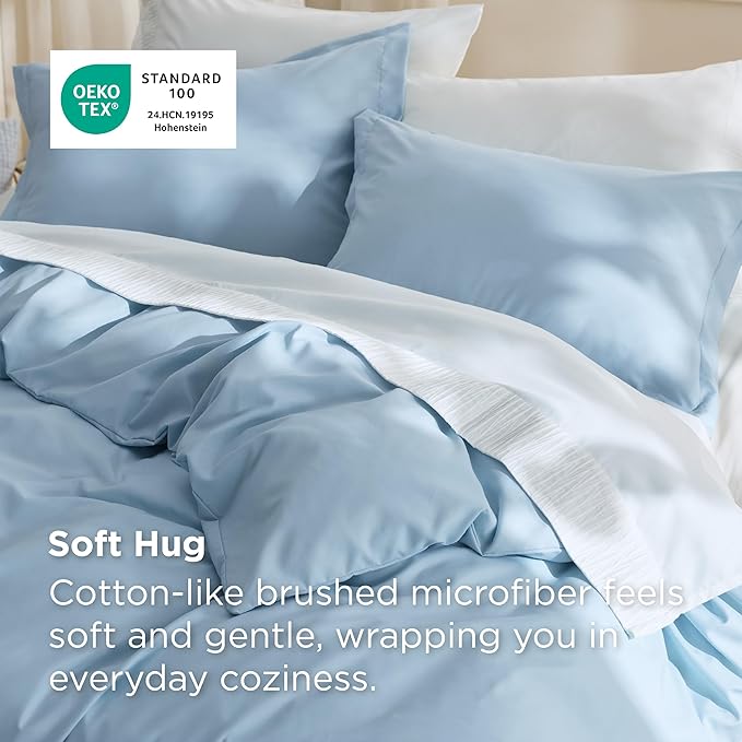 Bedsure Duvet Cover King Size - Soft Double Brushed Bedding Set for Kids & Adults, Zipper Closure, 3 Pieces, Includes 1 Duvet Cover (104"x90") & 2 Pillow Shams, NO Comforter, Light Blue