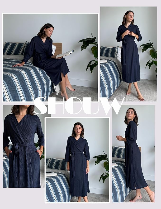 Ekouaer Women's Robe Long Waffle Knit Bathrobe Lightweight Soft Kimono Robes Loungewear S-XXL