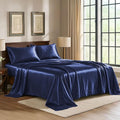 Satin Sheets King [4-Piece, Midnight Blue] Hotel Luxury Silky Bed Sheets - Extra Soft 1800 Microfiber Sheet Set, Wrinkle, Fade, Stain Resistant - Deep Pocket Fitted Sheet, Flat Sheet, Pillow Cases