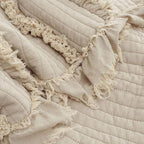 Ultra Soft Pre-Washed Quilted Boho Beige Queen Size Blankets for Bed, Ruffle Fringed Decorative Throw, Stone Washed Chic Rustic Blanket for Sofa Couch Bed, 90"*90"