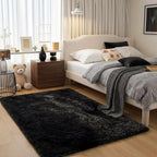 junovo 3x5 Black Washable Area Rug for Boys Bedroom, Soft Non-Slip Fluffy Bedside Rugs, Shag Plush Memory Foam Carpet for Kids Room Baby Nursery Home Decor Aesthetic