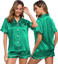 SWOMOG Womens Silk Satin Pajamas Set Short Sleeve Sleepwear Button Down Top and Shorts Loungewear 2 Piece Pjs Set XS-3XL