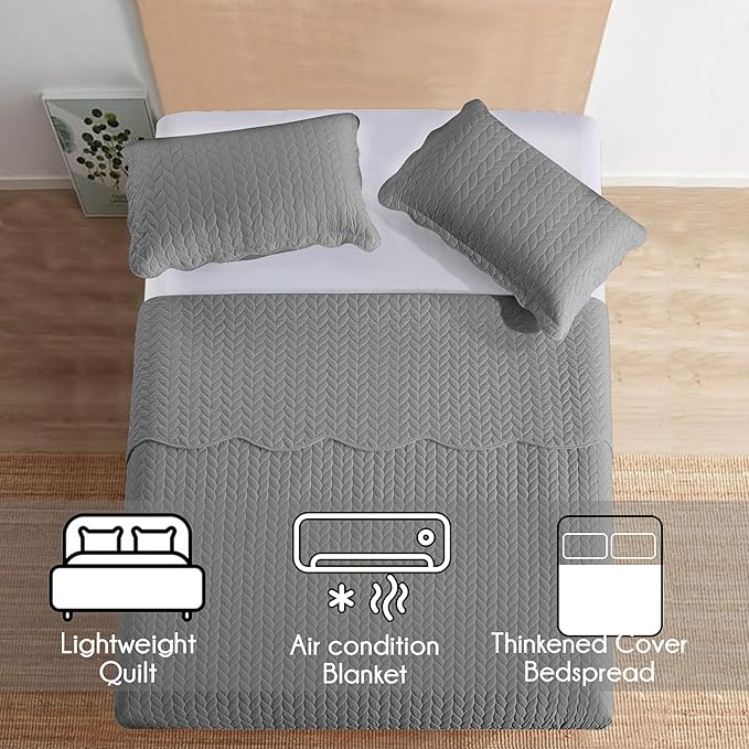 IR Imperial Rooms Queen Quilt Bedding Set (90" x 96") - Bulk Pack of 10 Wholesale for Hotels, Guest Bedroom & Airbnbs - Lightweight Microfiber Reversible Embossed Quilts Bedspreads (Grey)