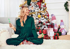 Ekouaer Women Satin Silk Pajamas Classic Long Sleeve Button Down Pjs Set Soft Loungewear