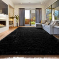 8x10 Black Rug for Living Room Bedroom, Large Big Fluffy Modern Area Rugs for Kids Room Decor Aesthetic, Shaggy Furry Floor Carpet for Dorm Office Playroom Nursery Classroom, Baby Teen Boys Men Rug