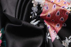 Women's Short Kimono Robes Bride and Bridesmaid Satin Floral Bathrobe Peacock Sleepwear Dressing Gown for Wedding Party