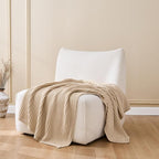Soft Chunky Knit Ginger Beige Throw Blanket - Thick Cozy Decorative Blanket for Couch Sofa Bed Living Room, 60"x80"