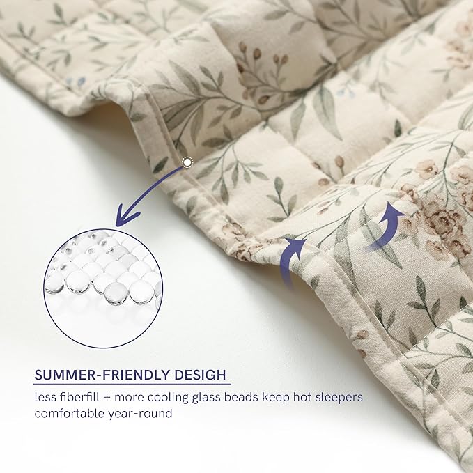 YnM King Size Linen Weighted Blanket for Adults (88x104 Inches, 20 Pounds, Botanical), Exclusive Smallest Compartments, Heavy Bed Blanket for Two Persons of 90~160lbs on Queen or King Bed