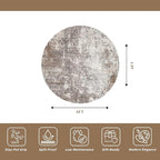 6ft Washable Kitchen Round Rug: Non-Slip Modern Circle Area Rug for Living Room,Dining Room,Under Table – Abstract Neutral Low Pile Soft Circular Carpet (Brown Beige,6x6)