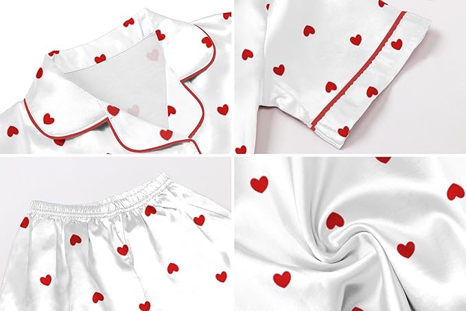 Umeyda Women & Girls Pajamas Set, Soft Satin Lightweight Silk Button-Down Top with Shorts 2 Piece PJS for Mom Boys Kids Gifts