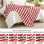 Amélie Home Chunky Knit Throw Blanket for Couch, Soft Chenille Handmade Crochet Throw Rope Knot Blanket for Couch, 50"x60",Red White Stripe