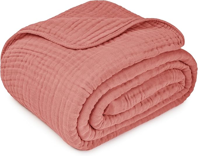 Comfy Cubs Muslin Blanket for Adults Queen 90" x 90" - 6 Layer Soft, Breathable & Lightweight Muslin Adult Blanket - Machine Washable & Designed in The US Bedding for All Seasons - Dusty Rose