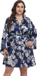 Women's Plus Size Satin Kimono Robes Short Silk Bathrobe Bridesmaid Wedding Party Nightgown Sleepwear