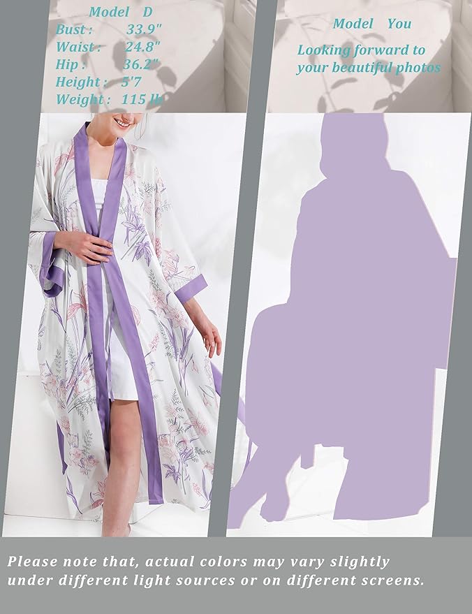 Aensso Long Soft Lightweight Silky Kimonos Robes for Women, Luxury Japanese Floral Womens Kimono Robe
