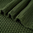 Chunky Cable Knit Throw Blanket Lightweight Olive Green 100% Organic Cotton Blanket for Sofa Couch Bed Baby Nursery, Rustic Shabby Chic Modern Farmhouse, 60” x 80” Give Laundering Bag