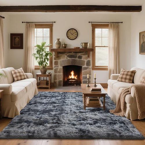 8x10 Area Rugs for Living Room Bedroom, Soft Fluffy Shaggy Bedside Rug, Indoor Floor Carpet for Kids Playroom, Dorms, Nursery Rooms, Home Decor (Tie-Dyed Dark Grey 8'x10')