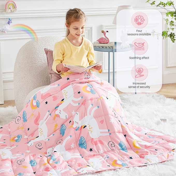 HOSUKKO Weighted Blanket - 10 lbs Pink Unicorn Heavy Blanket - Breathable Blanket(50 * 60 inches, 10 lbs)