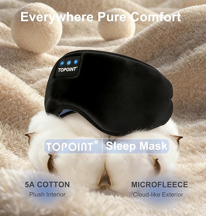 TOPOINT Sleep Mask with Headphones Bluetooth 5.4 Wireless, Sleep Headphones Earphones Earbuds with Microphone HD Speakers Music, Blackout Eye Mask for Sleeping Travel Meditation Men Women Cool Gadgets