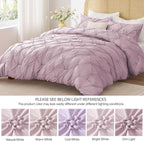 BEDELITE Light Purple Queen Comforter Set - 3 Pieces Boho Pintuck Bedding Comforter Sets, Lightweight Soft & Warm Bed Comforter Queen with 2 Pillowcases for All Season