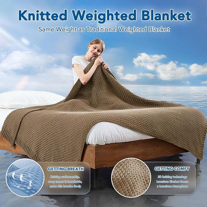 Topcee Knitted Weighted Blanket - 50"x60" 7lbs Cooling Chunky Knit Heavy Blanket for Adults Cable Yarn Knit Decorative No Beads Soft, Cozy and Cooling Weighted Throw Blankets Machine Washable